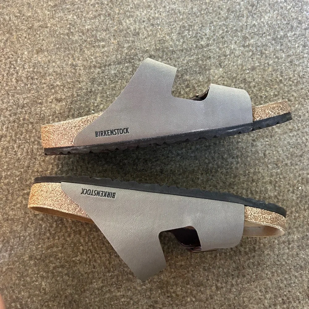 Birkenstock Arizona Stone Birko-Flor Sandals Mens 45 M12 Gray Two Strap Slide